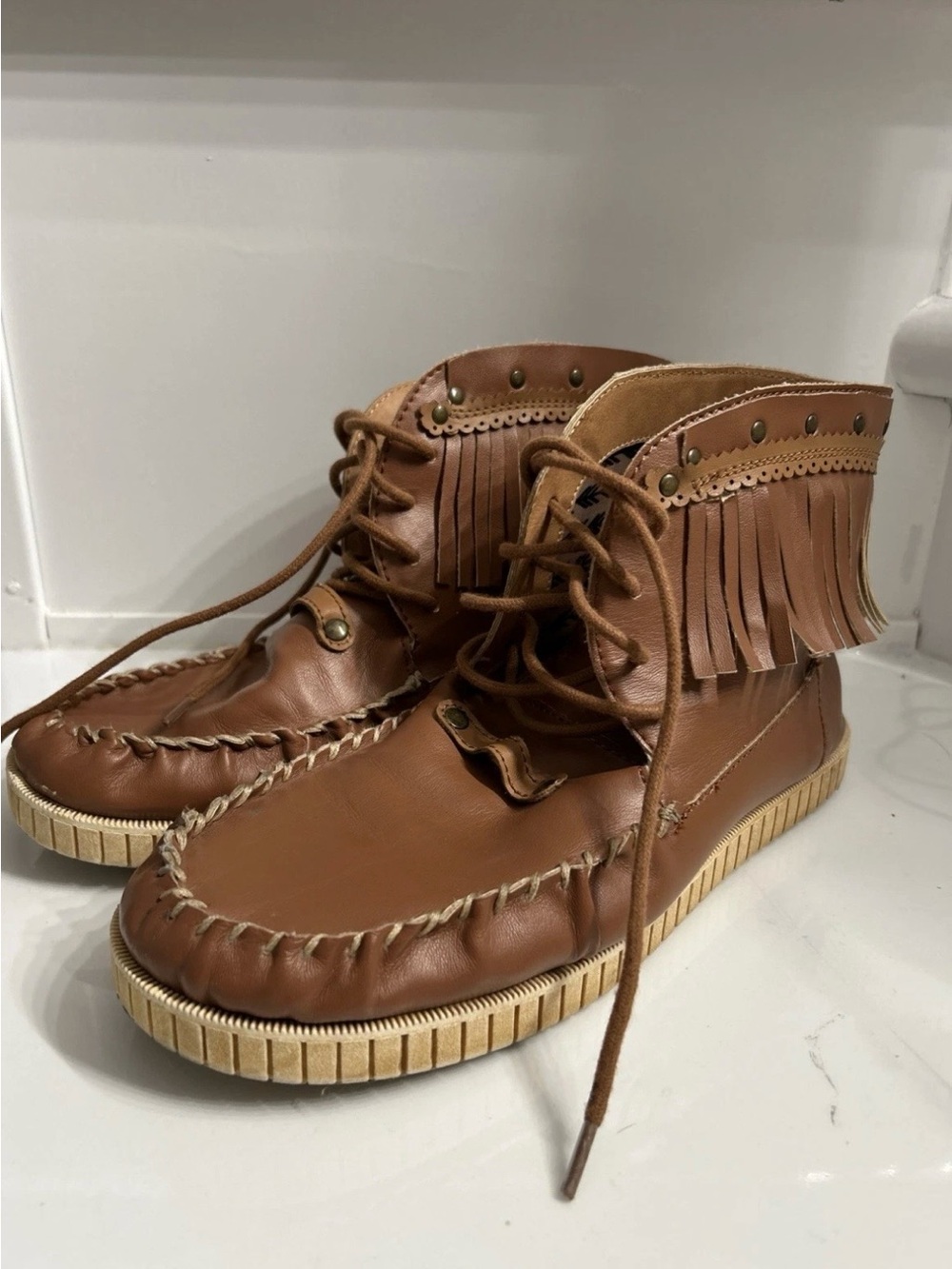 Code West Crae Crae Women’s Fringe Boots-Color Whiskey/Brown-Size 8.5M